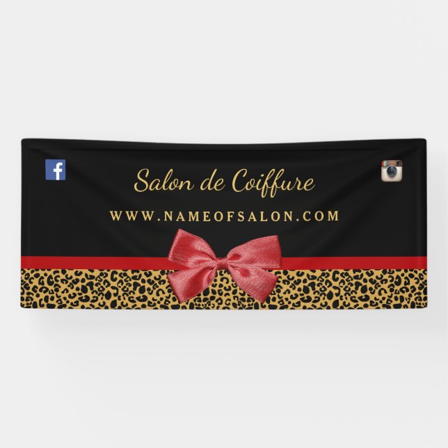Banderoles Élégant salon de coiffure Empreinte de léopard or  (Horizontal)
