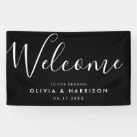 Élégant script noir blanc Mariage Affiche de bienv
