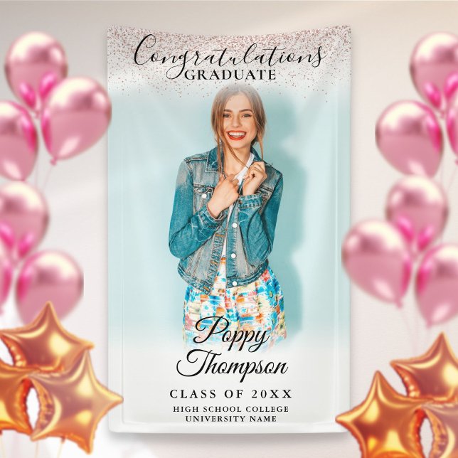 Banderoles Élégant Script Parties scintillant rose Photo Grad (Créateur téléchargé)