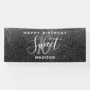 Banderoles Élégant Sweet 16 Black Silver Faux Parties scint