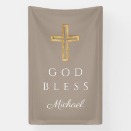 Banderoles Elégant Taupe Religieux Croix Garçon Dieu béni