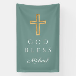 Banderoles Élégant Vert Croix Religieuse Dieu béni