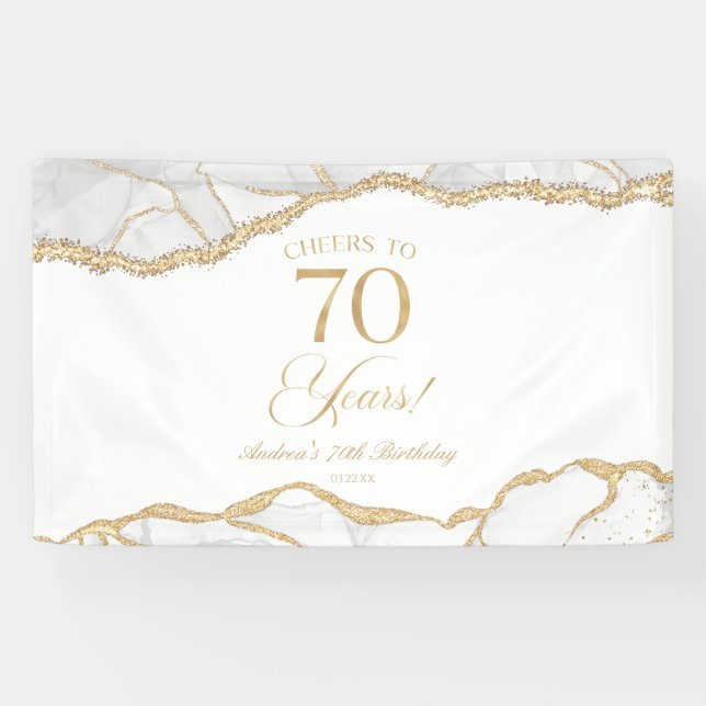 Banderoles Elegant White Gold Agate 70th Birthday Party (Horizontal)