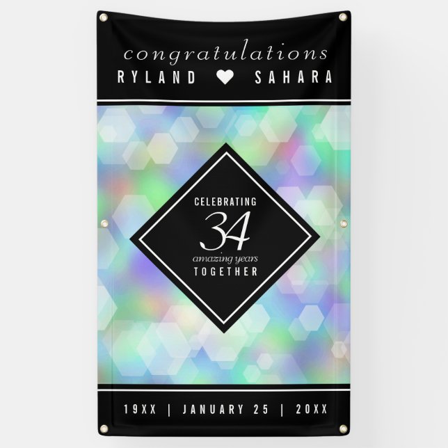 Banderoles Élégante 34e anniversaire du Mariage Opal (Vertical)