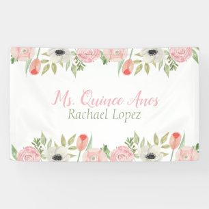 Banderoles Elégante aquarelle rose et blanc Floral