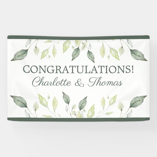 Banderoles Elégante aquarelle verte Feuilles et Mariage de fi (Horizontal)