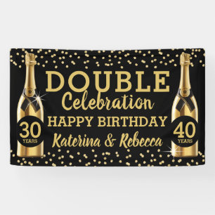 Banderoles Élégante Black & Gold Double Anniversaire