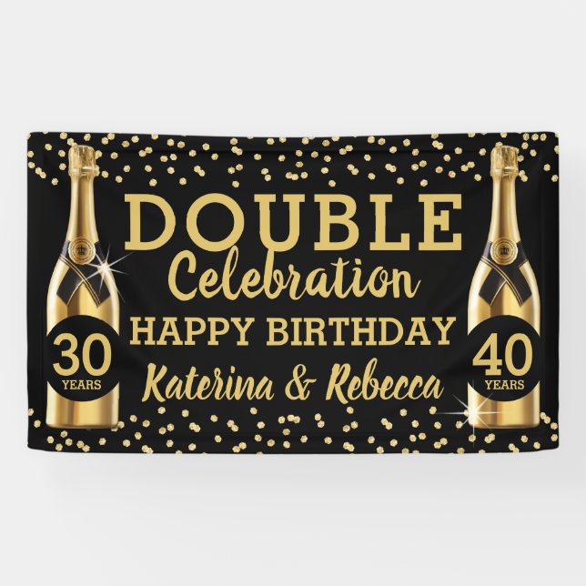 Banderoles Élégante Black & Gold Double Anniversaire (Horizontal)