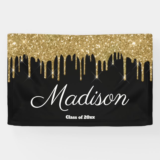 Banderoles Élégante Black Gold Graduation Party Classe de 202 (Horizontal)