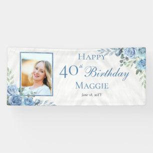 Banderoles Elégante Blue Rose Floral Frame 40e Anniversaire