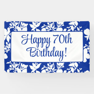 Banderoles Elégante Blue White Floral 70e fête d'anniversaire