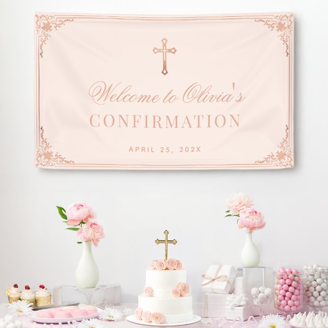 Banderoles Élégante confirmation de fille Rose Rose Gold Croi (Créateur téléchargé)