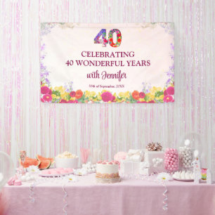 Banderoles Élégante Fête d'anniversaire 40 ans Florale / Past