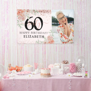 Banderoles Élégante Fleur Rose 60e Anniversaire Photo