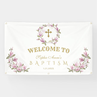 Banderoles Élégante Fleurs de Magnolia Baptism Affiche de bie