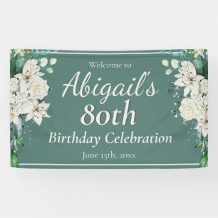 Banderoles Elégante Floral 80e fête d'anniversaire N'importe 