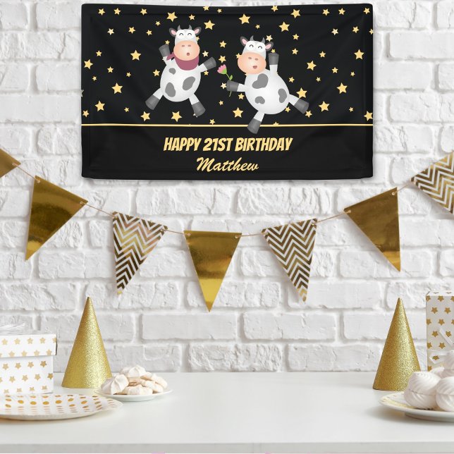 Banderoles Elégante Gold Stars Drôle Animal Couple Anniversai (Créateur téléchargé)