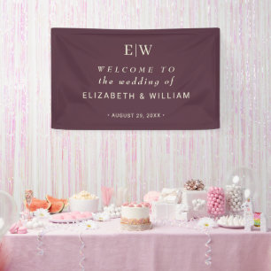 Banderoles Elégante laque simple cerise, Mariage Monogramme