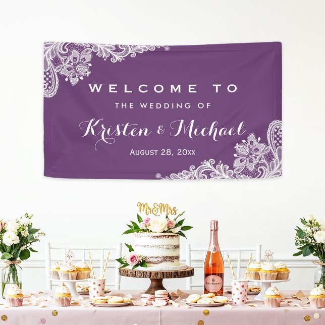 Banderoles Élégante Lavande Purple dentelle Motif mariage (Créateur téléchargé)