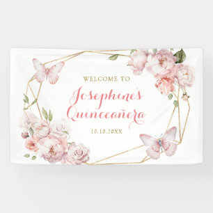 Banderoles Elégante or rose floral fille Quinceañera Grande