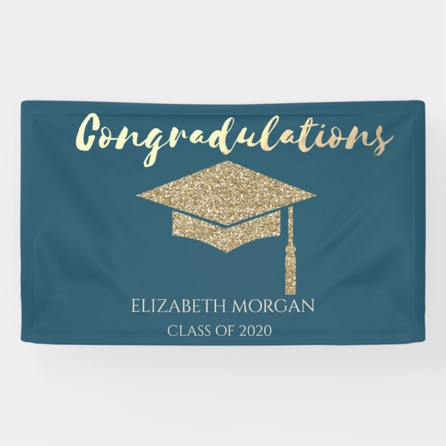 Banderoles Élégante Parties scintillant d'or Casquette diplôm (Horizontal)