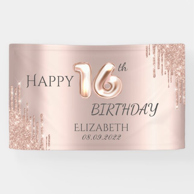 Banderoles Elégante Parties scintillant Rose Gold Drips 16e a (Horizontal)