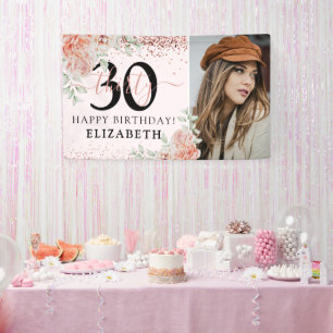 Banderoles Élégante Photo Florale Rose pour les 30 ans