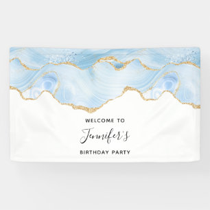 Banderoles Elégante Porte Bleue et Or Anniversaire