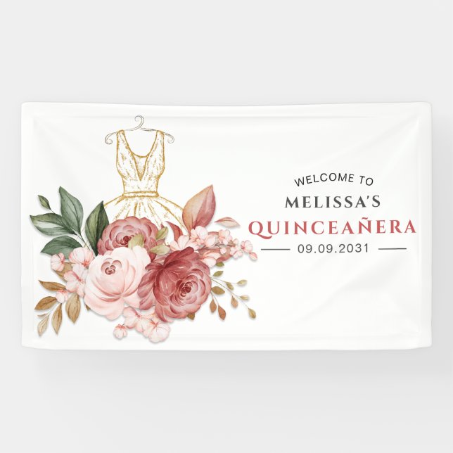 Banderoles Elégante Quinceanera Florale 15e anniversaire (Horizontal)