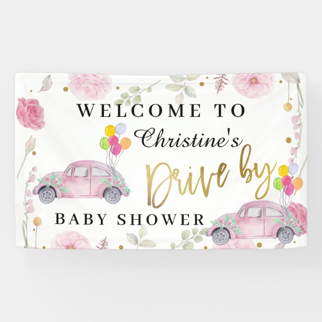 Banderoles Elégante Route Florale Rose Par Baby shower Bienve (Horizontal)