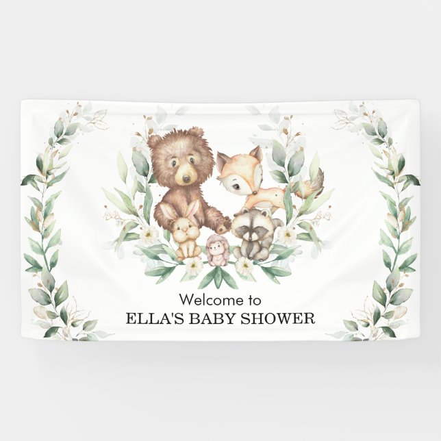 Banderoles Élégante verdure Bois Animaux Baby Welcome (Horizontal)