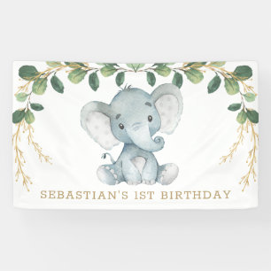 Banderoles Elégante verdure Gold Elephant 1er anniversaire