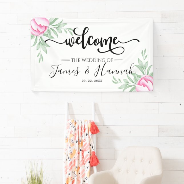 Banderoles Elégante verdure Rose Minimal Gold Wedding Party (En situation)