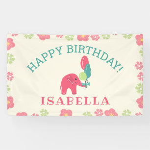 Banderoles Eléphant avec Ballons Filles Anniversaire