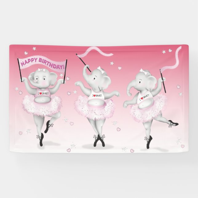 Banderoles Eléphant Ballerina Danse Anniversaire (Horizontal)