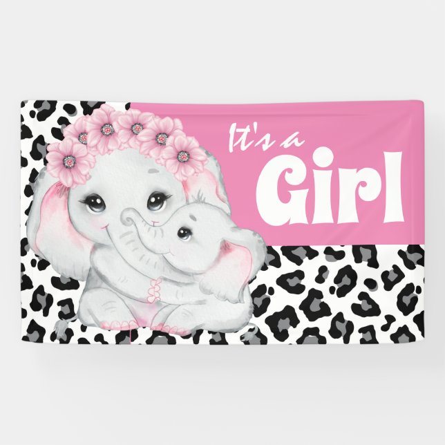 Banderoles Eléphant, c'est une fille mignonne, empreinte de l (Horizontal)