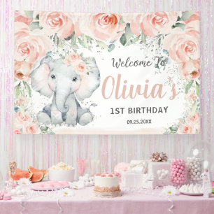 Banderoles Eléphant flou mignon 1er anniversaire fond