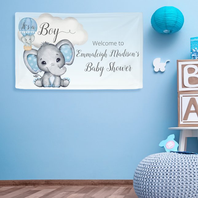 Banderoles Elephant Hot Air Balloon Baby Boy Douche Bienvenue (Créateur téléchargé)
