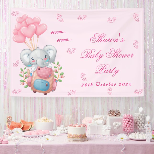 Banderoles Eléphant mignon et Baby shower à ballon rose (Fête)
