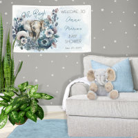 Elephant Oh garçon Baby shower Floral bleu