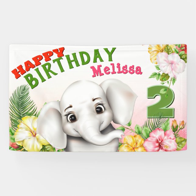 Banderoles Elephant Safari fille Anniversaire (Horizontal)