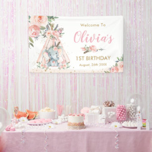 Banderoles Elephant Tribal Rose Floral Anniversaire Baby Back