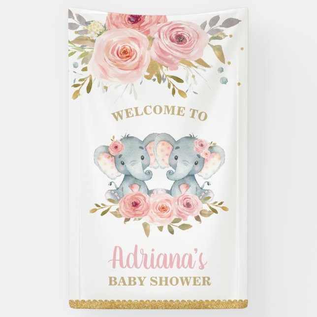 Banderoles Elephant Twins Girls Baby shower Décor (Vertical)