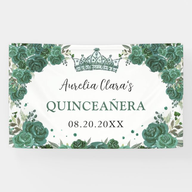Banderoles Emerald Green Floral Bienvenue Quinceañera Context (Horizontal)