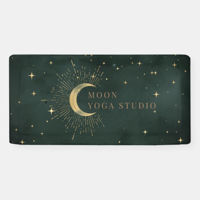 Banderoles Emerald Green Moon Stars Midnight Blue Banner (Horizontal)
