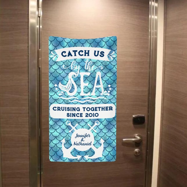 Banderoles Emmenez-Nous Par La Porte De Croisière Sea Couple (Catch us by the sea - couple's cruise door banner)