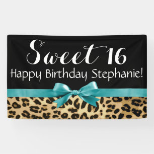 Banderoles Empreinte de léopard turquoise Sweet 16 Anniversai