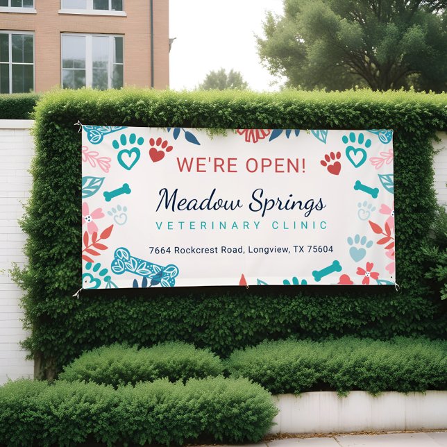 Banderoles Empreinte de patte Floral & Foliage Réouverture Mo (Floral & Foliage Pet Paw Print Pattern Reopening Banner)