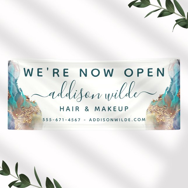 Banderoles Encre D'Aquarelle Liquide D'Art Moderne Bleu Et Or (Créateur téléchargé)