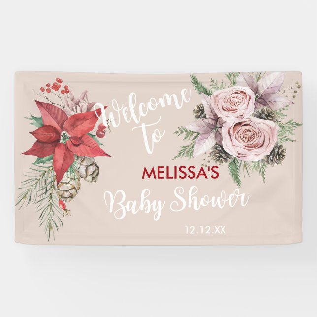 Banderoles Enfant d'hiver en fleur poinsettia pinecones bienv (Horizontal)